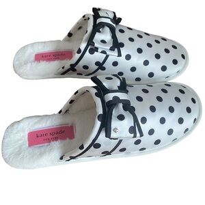 NWT Kate Spade Maisie Satin Black and White Polka Dots Bow Slippers Size 10